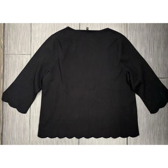 Talbots Black V-Neck Sweater Size 3X NWT Scalloped Trim Cotton Blend - Picture 5 of 6